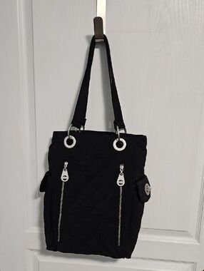 Baggallini Florence Bag Travel Tote Black Trolley Sleeve Quilted Shoulder Bag